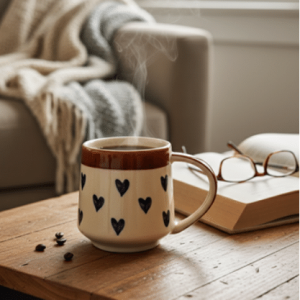 Midnight Petal Love Hearts Ceramic Coffee Mug Single - 280 ml